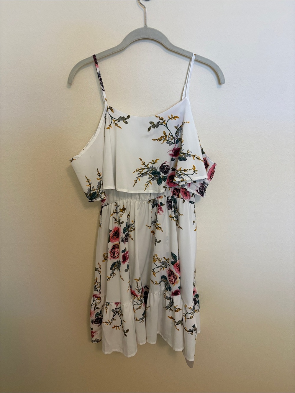 White Floral Tiered Spaghetti Strap Dress